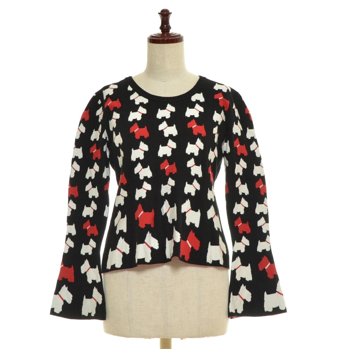 ■561644 BOUTIQUE MOSCHINO モスキーノ セーター ●ドック総柄ニットPO レディース イタリア製 ブラック レッド他拍卖