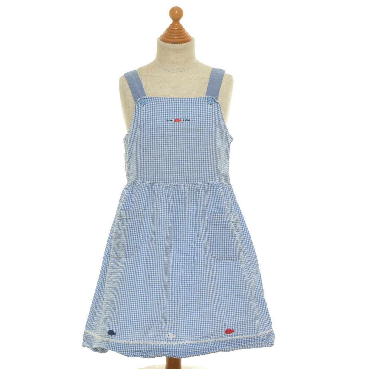 ◇555766 familiar ファミリア ◆ワンピース ギンガムチェック シアサッカー ジャンパースカート サイズ120 キッズ 子ども 女の子 ブルー拍卖