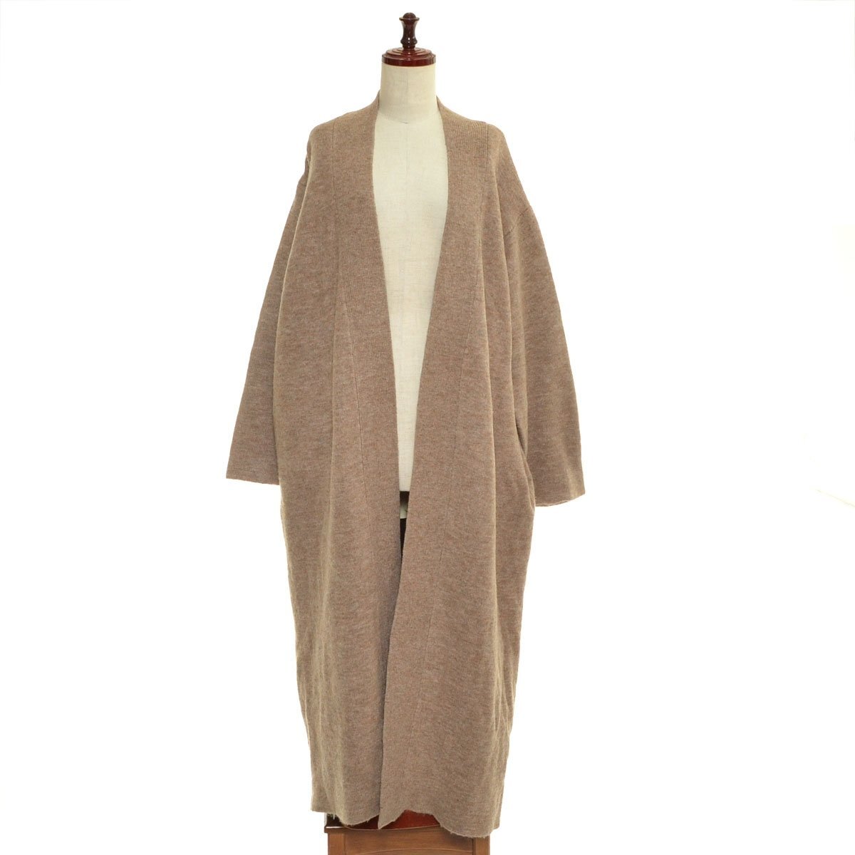 ◇548395 Ungrid アングリッド ●ロングカーディガン コート ダブルフェイスニットガウン サイズF レディース ベージュ拍卖