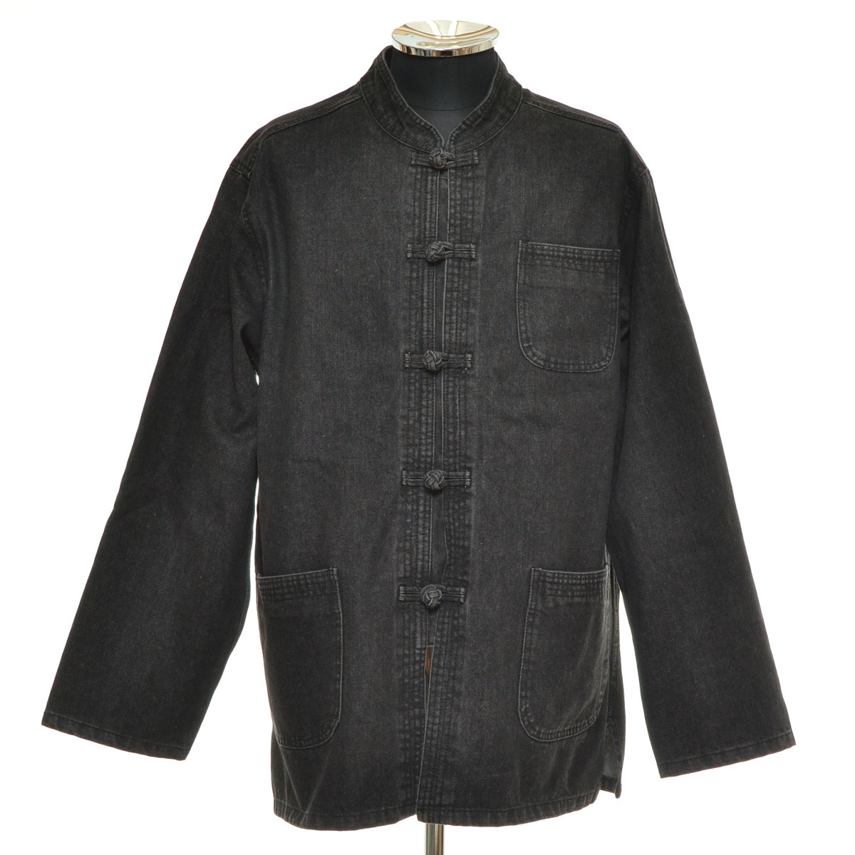 ●560069 TEMPTATION テンプテーション ●デニム カバーオール チャイナボタン サイズL メンズ ブラック拍卖