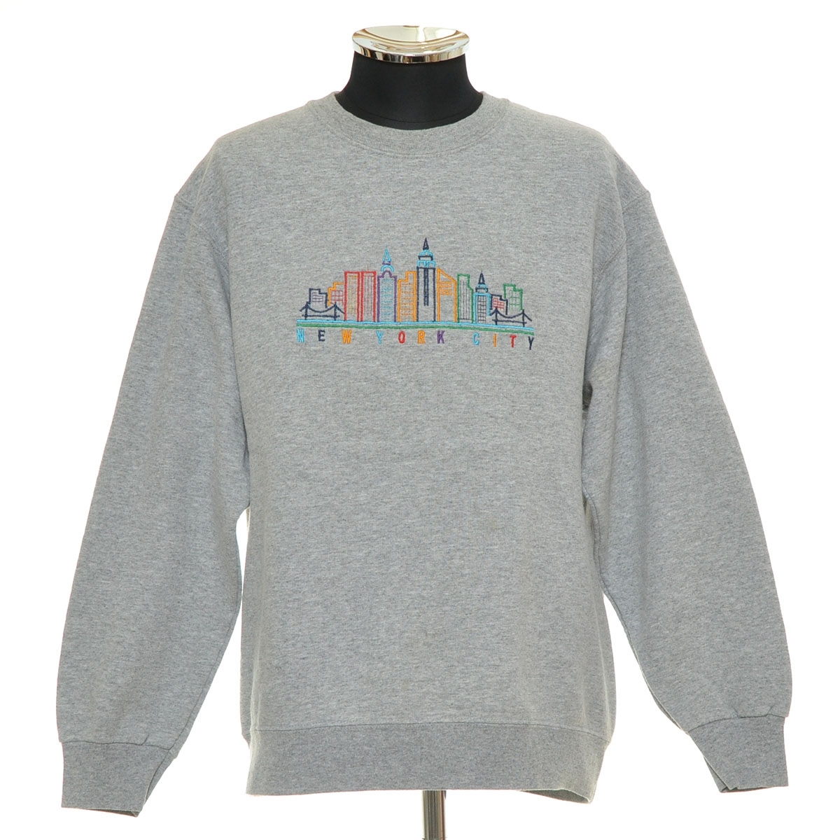 ●559530 FRUIT OF THE LOOM ●トレーナー スウェットシャツ ヴィンテージ 90s NEW YORK CITY 刺繍 サイズM メンズ グレー拍卖