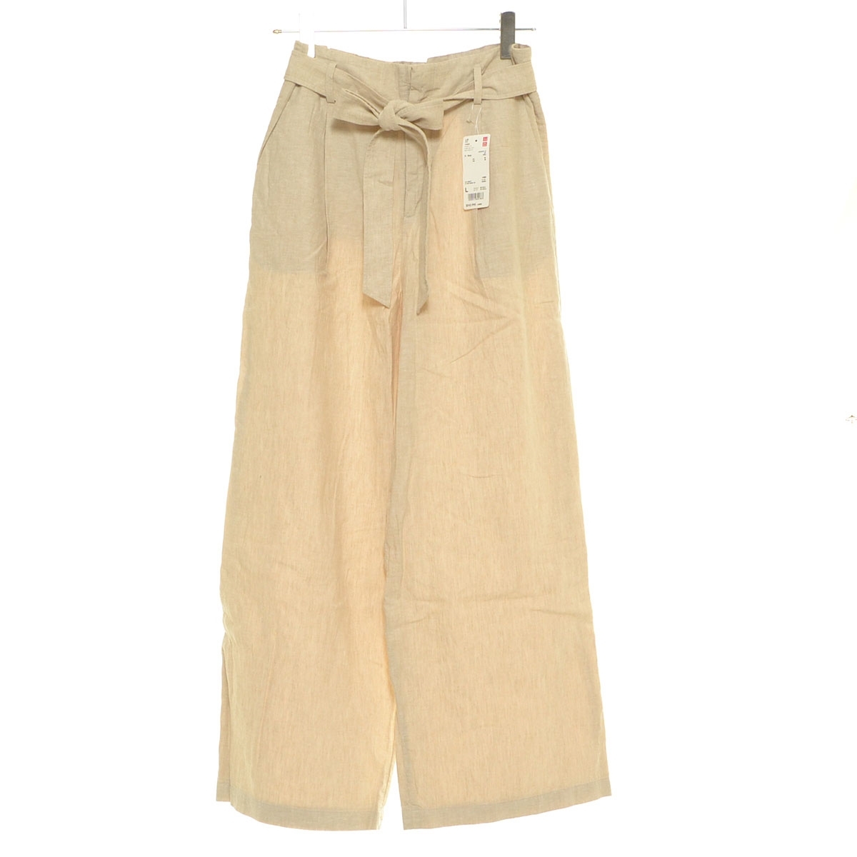 □550042 未使用品 UNIQLO ユニクロ ○ベルテッドリネンコットンワイドストレートパンツットンワイドパンツ 404679 サイズL レディース拍卖