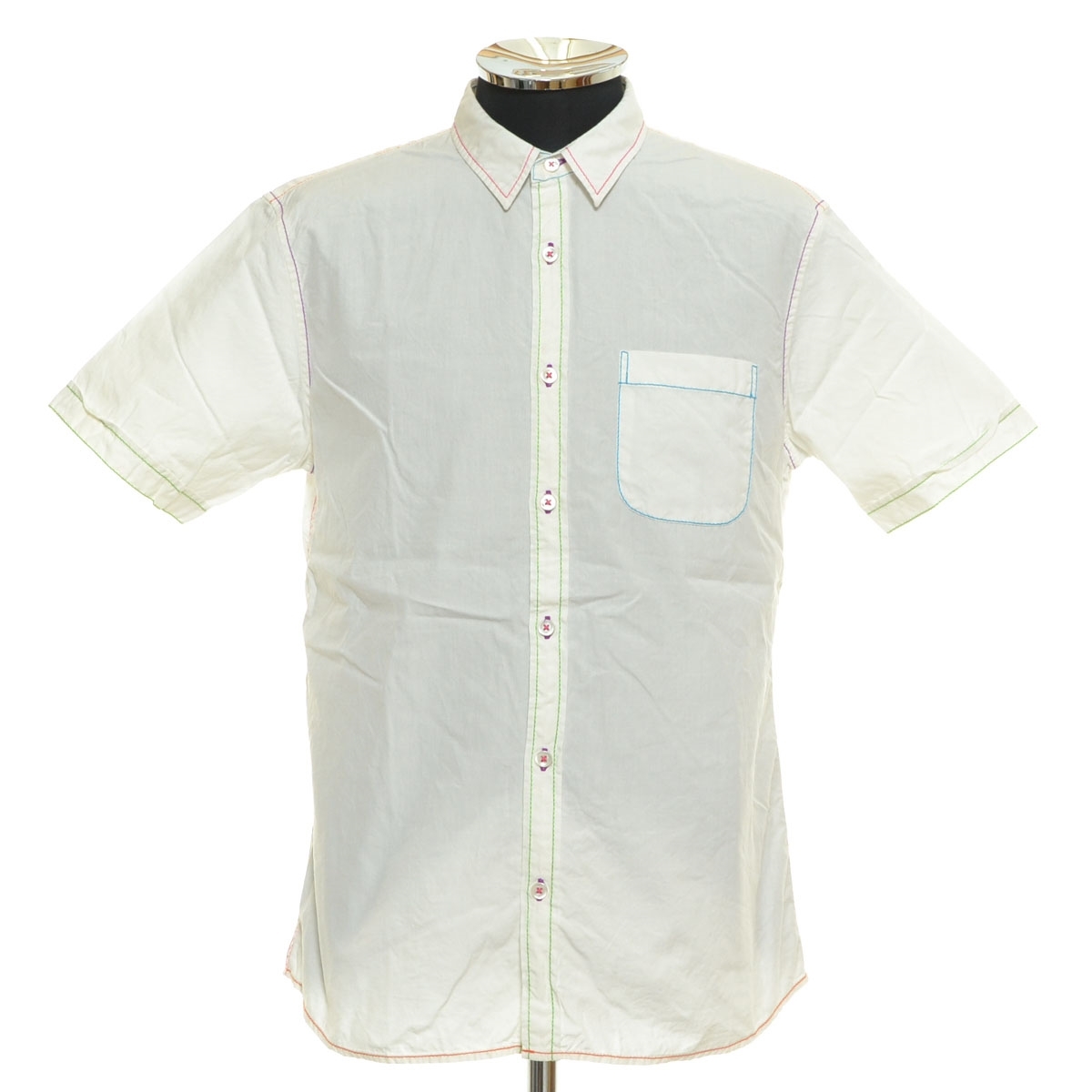 〇553769 BEAMS ビームス ○半袖シャツ カラーステッチ 11-01-1404-803 サイズM メンズ ホワイト拍卖