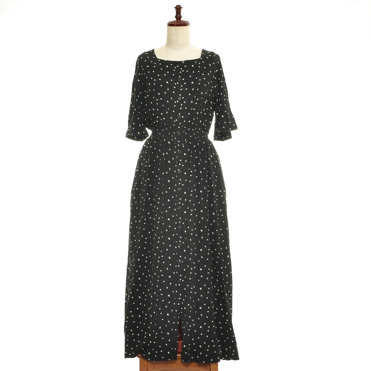 ■560896 relume JOURNAL STANDARD ロングワンピース ●レーヨンフラワープリントスクエアネック サイズF 21ss 前ボタン レディース拍卖