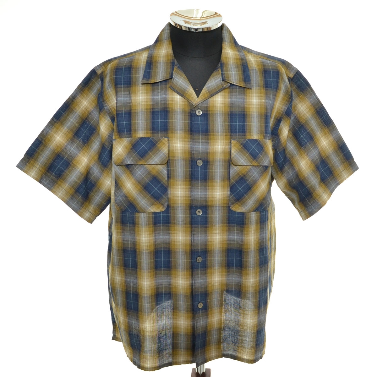 ●564416 PENDLETON ペンドルトン ●オープンカラーシャツ 半袖 コットンリネン 9275-6200 サイズL メンズ イエロー ネイビー チェック拍卖