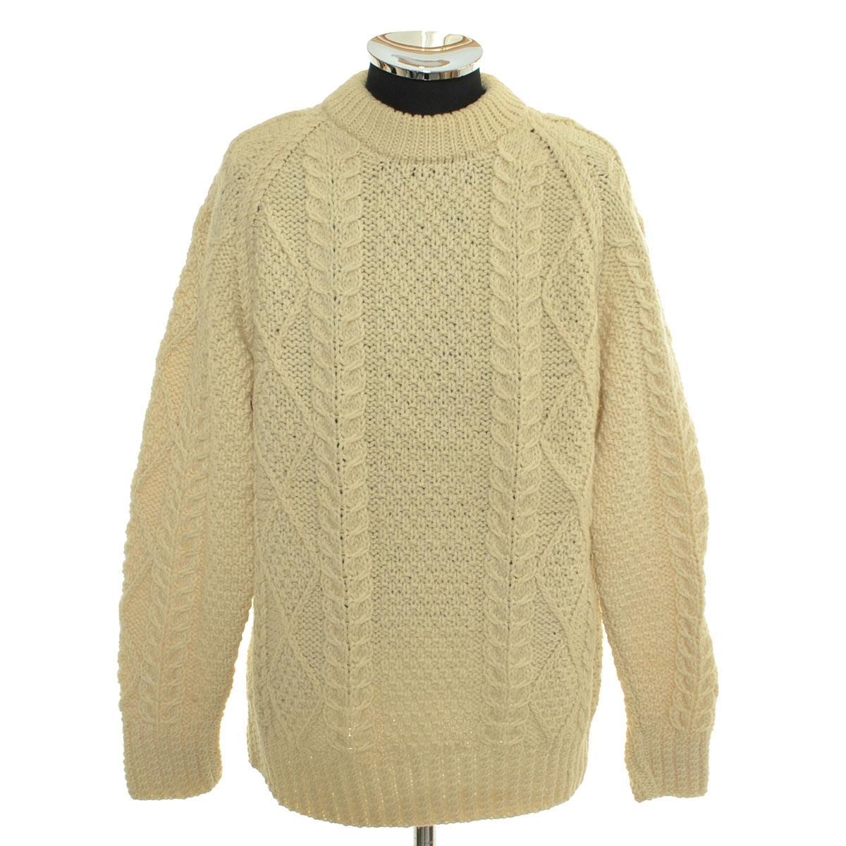 ●564442 Kikeel キルキール ●ニットセーター アランニット サイズL メンズ UK/イギリス製 アイボリー拍卖