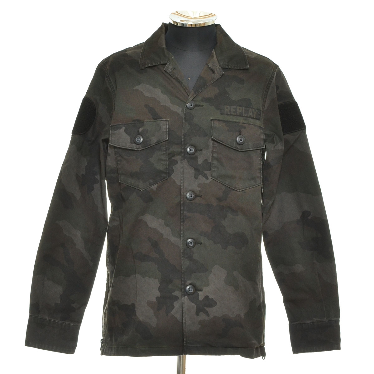 ●556412 REPLAY リプレイ ●フィールドジャケット 迷彩柄 ガーメントダイ サイズM 製品染め メンズ ダークカーキ カモフラ拍卖