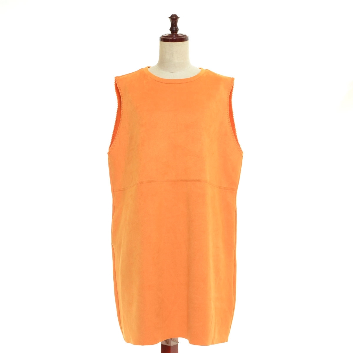 ■560883 ZARA ザラ ミニワンピース ●スウェード風チュニックOP NS サイズXL ノースリーブ レディース オレンジ拍卖