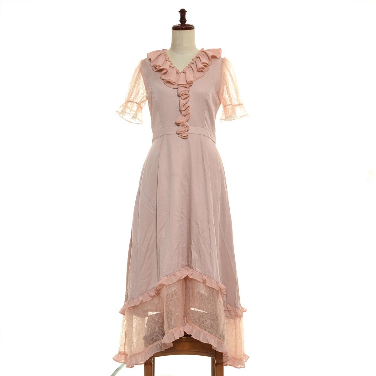 ◇563223 EmiriaWiz エミリアウィズ ◇ワンピース ドレス オーガンジーコンビフリルワンピース サイズM レディース ピンクベージュ拍卖