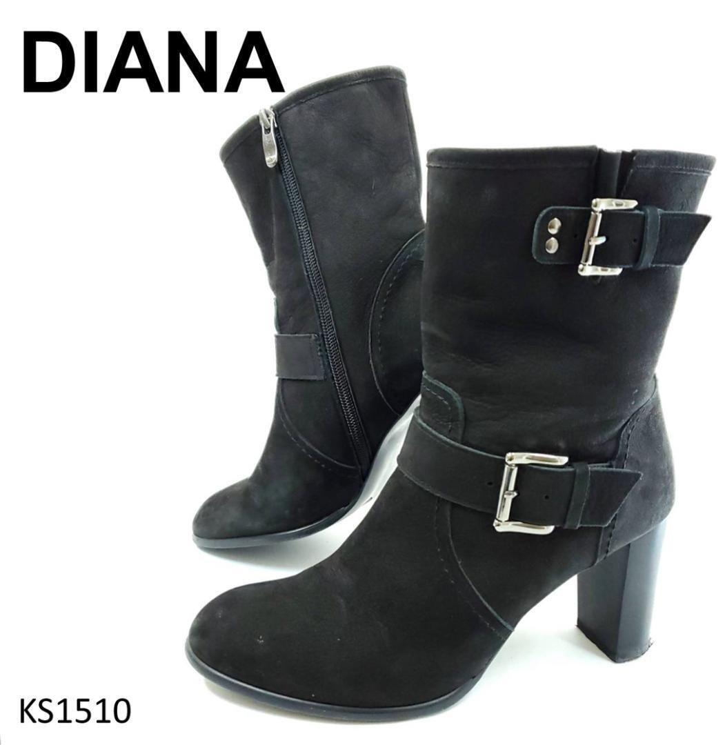 ダイアナ ショートブーツ サイドジップ ベルトストラップ チャンキーヒール拍卖