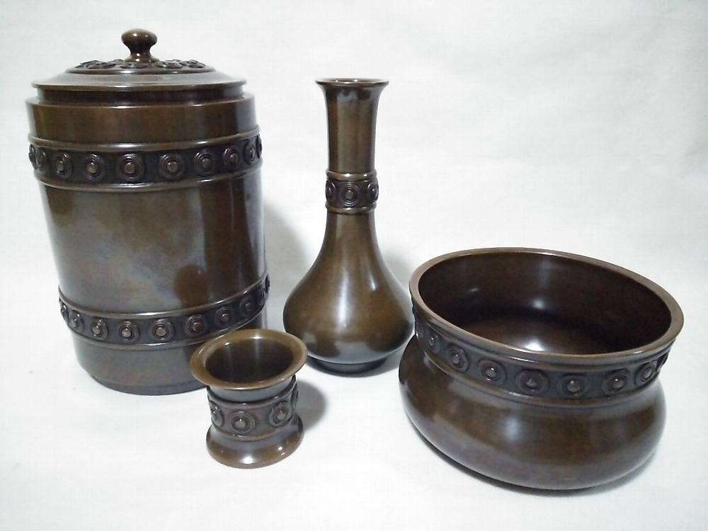 ★【一美堂】★茶道具★銅製★『皆具』★名品★水指 建水 杓立 蓋置★☆拍卖