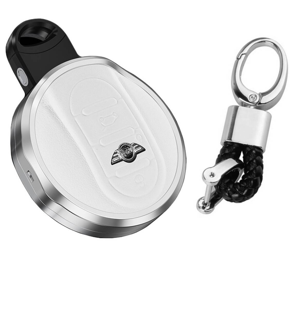 新品即決 ミニクーパー MINI アルミ 白本革 スマートキーケース キーカバー アクセサリー F54 F55 F56 F57 F60 クロスオーバー ホワイト拍卖