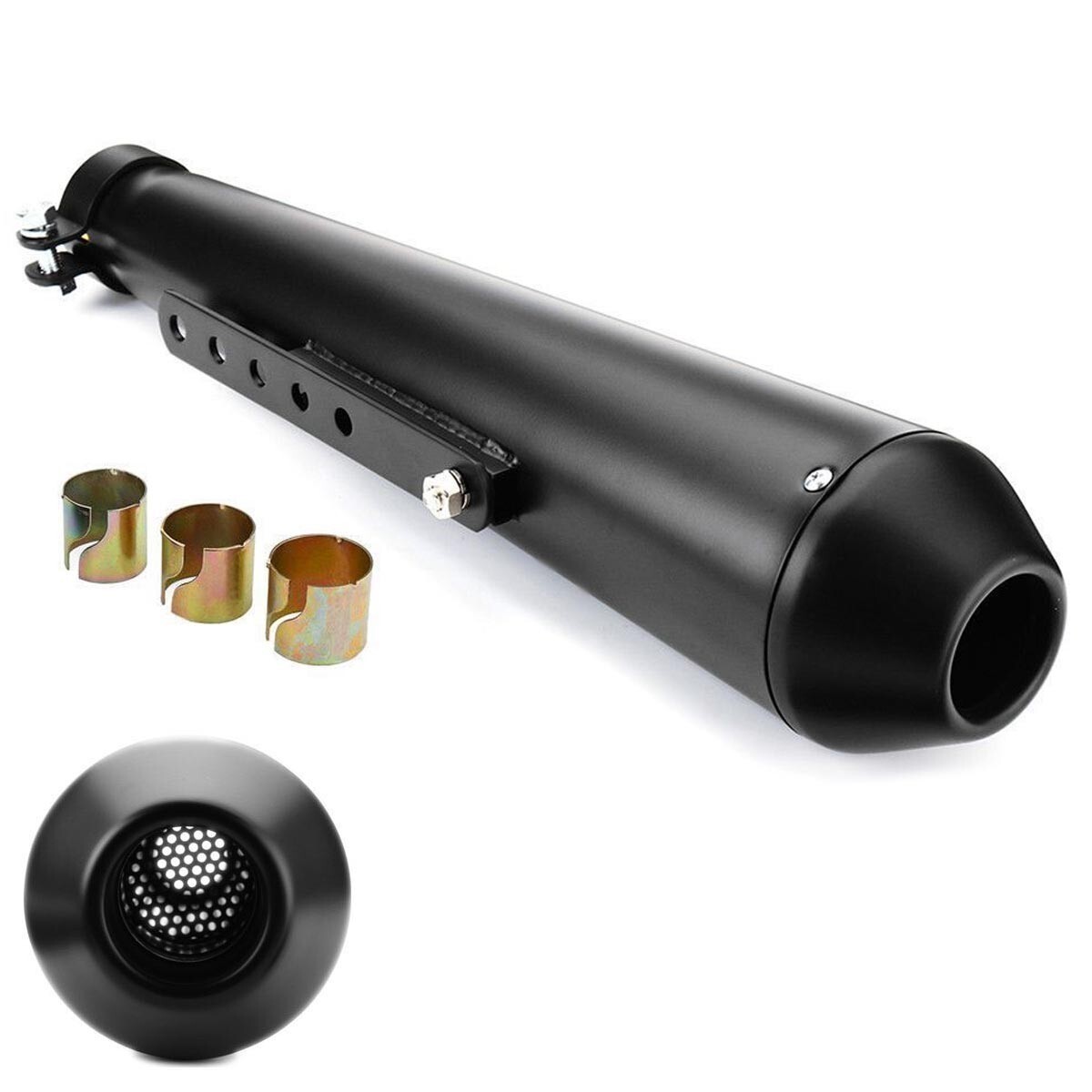 新品即決 バイク 汎用 アメリカン メガホン スリップオンマフラー 黒 ドラスタ ドラッグスター400 ドラッグスター1100 ビラーゴ拍卖