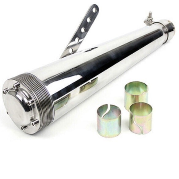 即決新品 バイク ステンレス製 汎用 スリップオンマフラー スーパートラップ形状 差込内径45mm TW200 TR250 YB125 YBR125 GV125拍卖