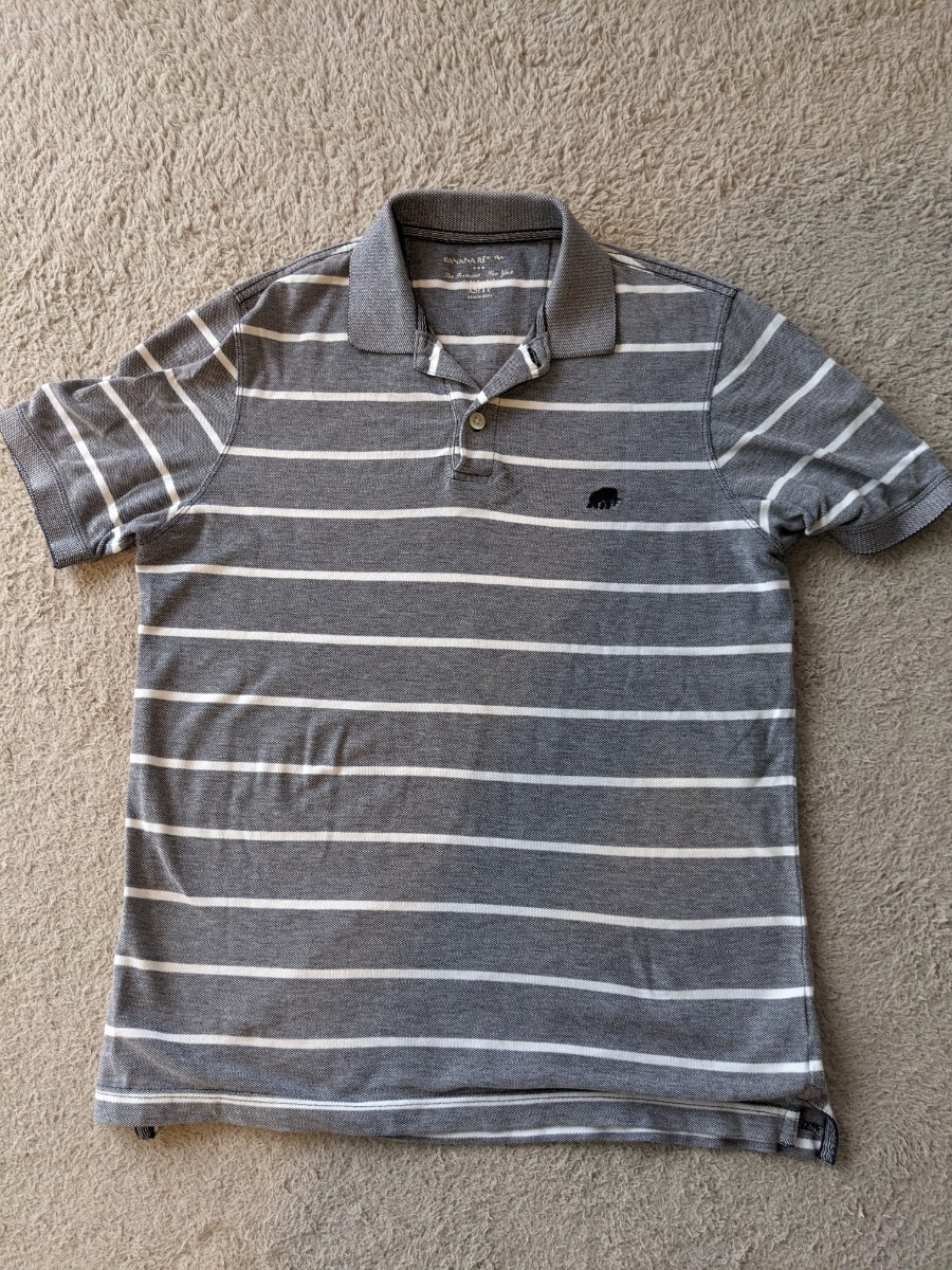 BANANA REPUBLIC ストライプ ポロシャツ  グレー×白 XS拍卖