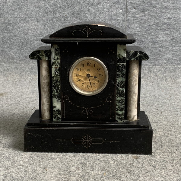 【政】34042 HALLER ハーラー ドイツ製 大理石 古い 置時計 高さ20cm GERMANY 機械式 ゼンマイ 動作確認済拍卖