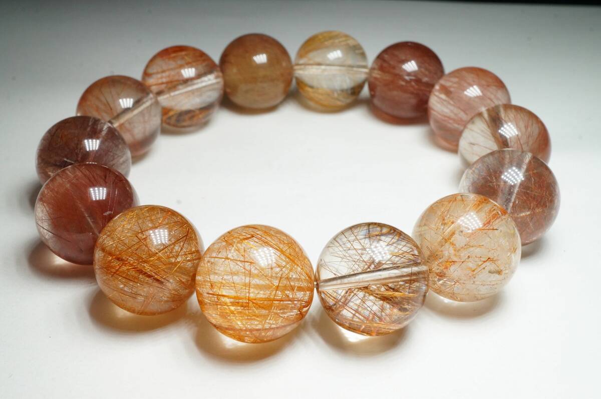 1本限定!大特価!迫力の16mm玉!希少!未使用20年前の在庫!一級研磨士が施した匠の逸品!ミックスルチルクォーツブレスレット420ct拍卖