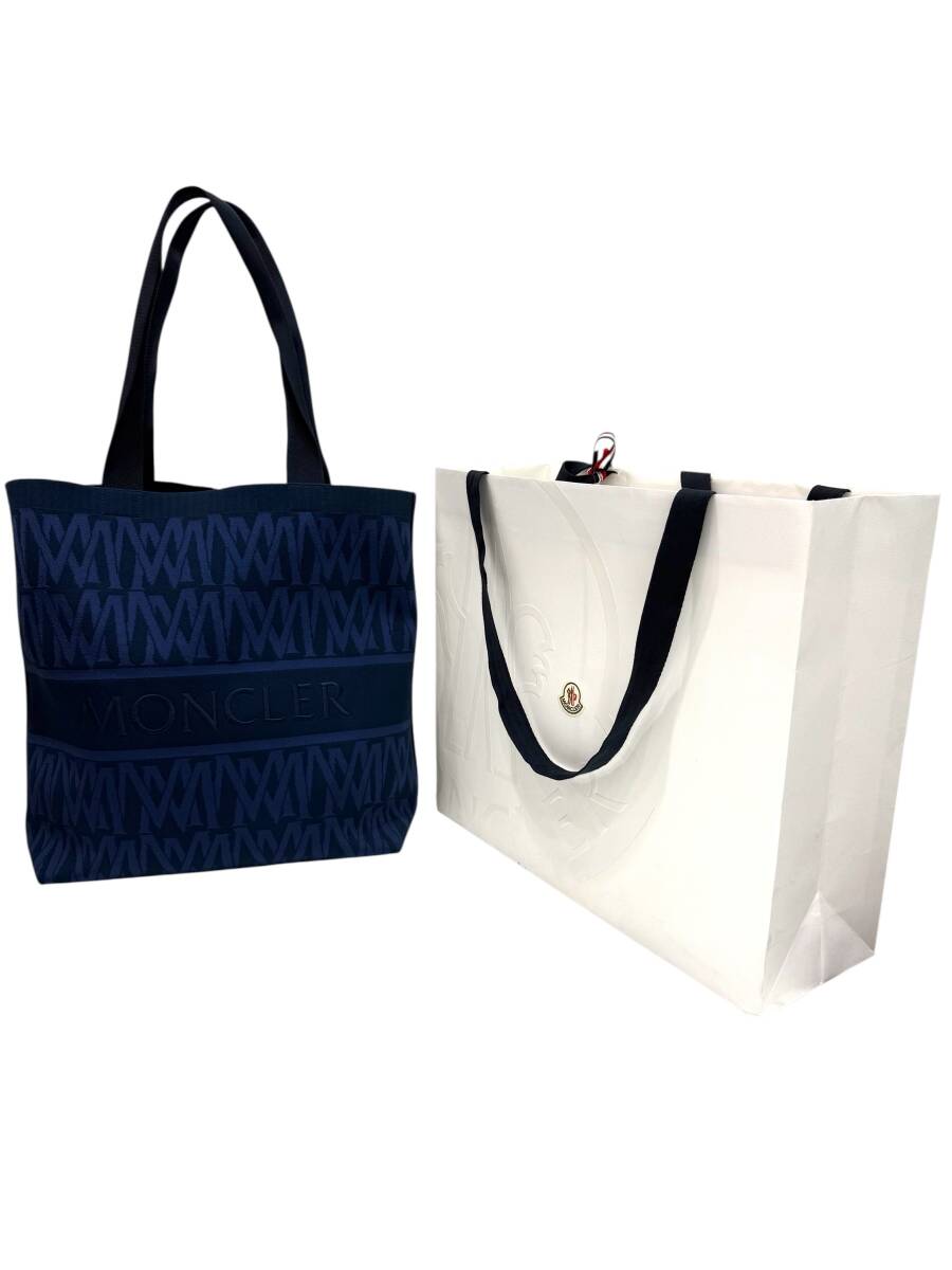 ●N7-9-7 美品 MONCLER モンクレール Knit Tote Bag ニット トートバッグ 大容量 ロゴ刺繍 メンズ レディース 中古品拍卖