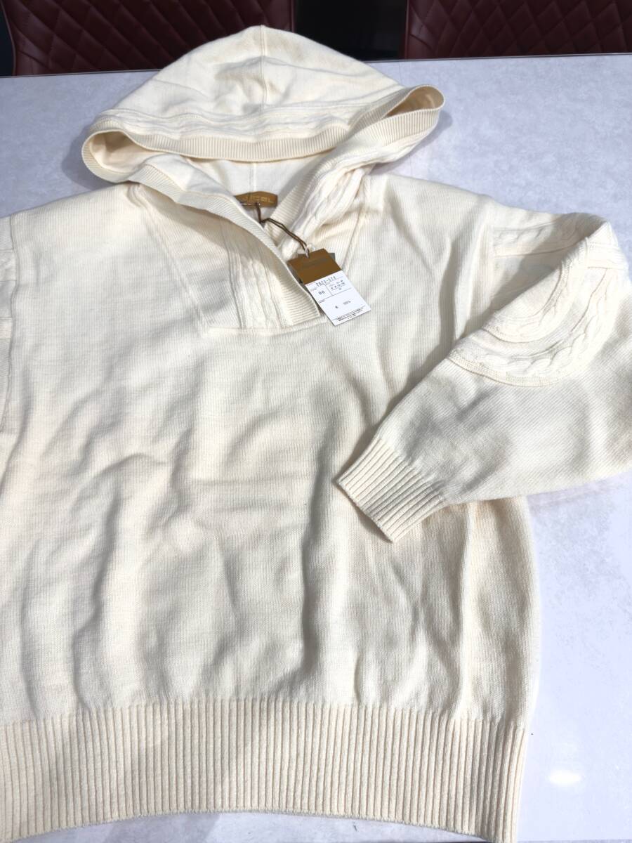 ●H7-9-15ランセル ニットパーカー 長袖 ウール ブランド トップス レディース Mサイズ アイボリー LANCEL 保管品 現状品拍卖