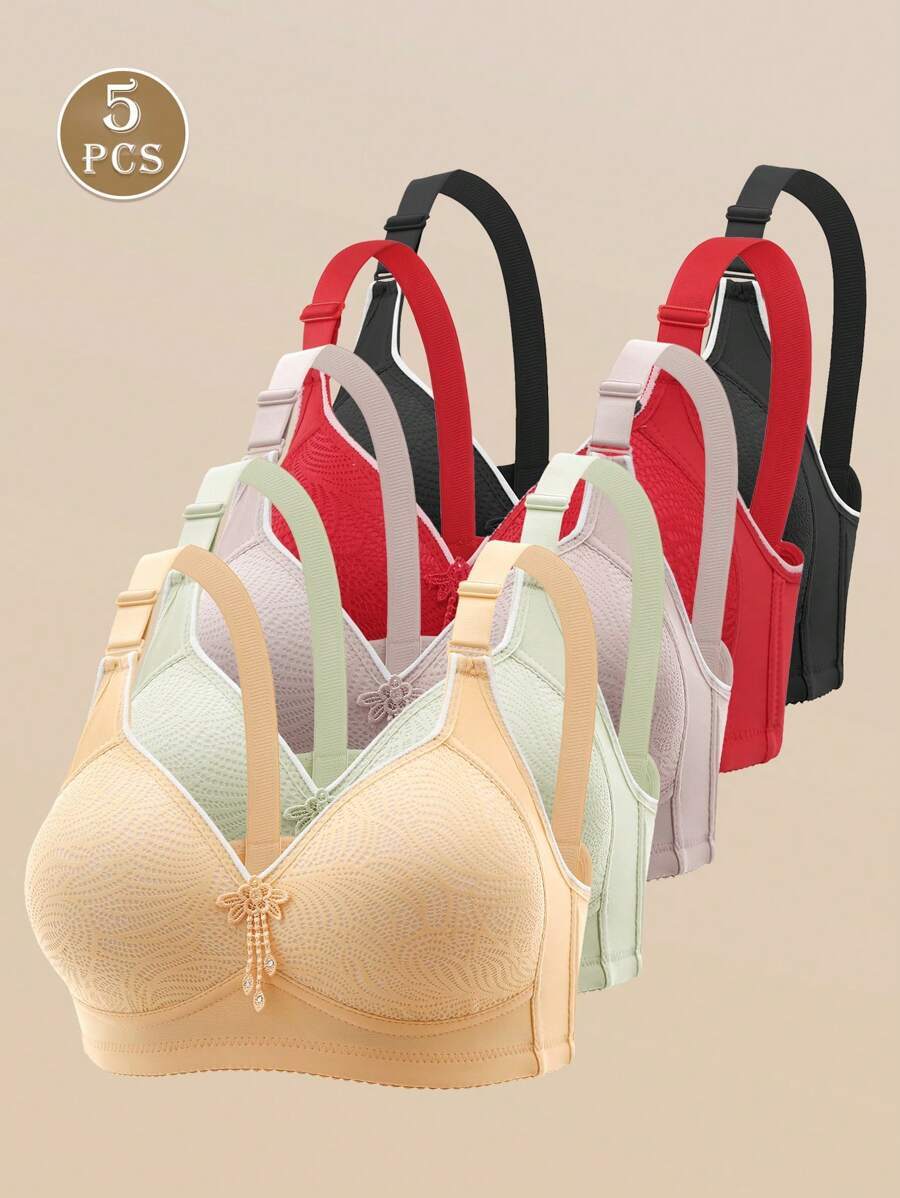 インティメート ブラジャー 5個セット ワイヤレス 花柄 調整可能 サポート ブラジャー 女性用拍卖