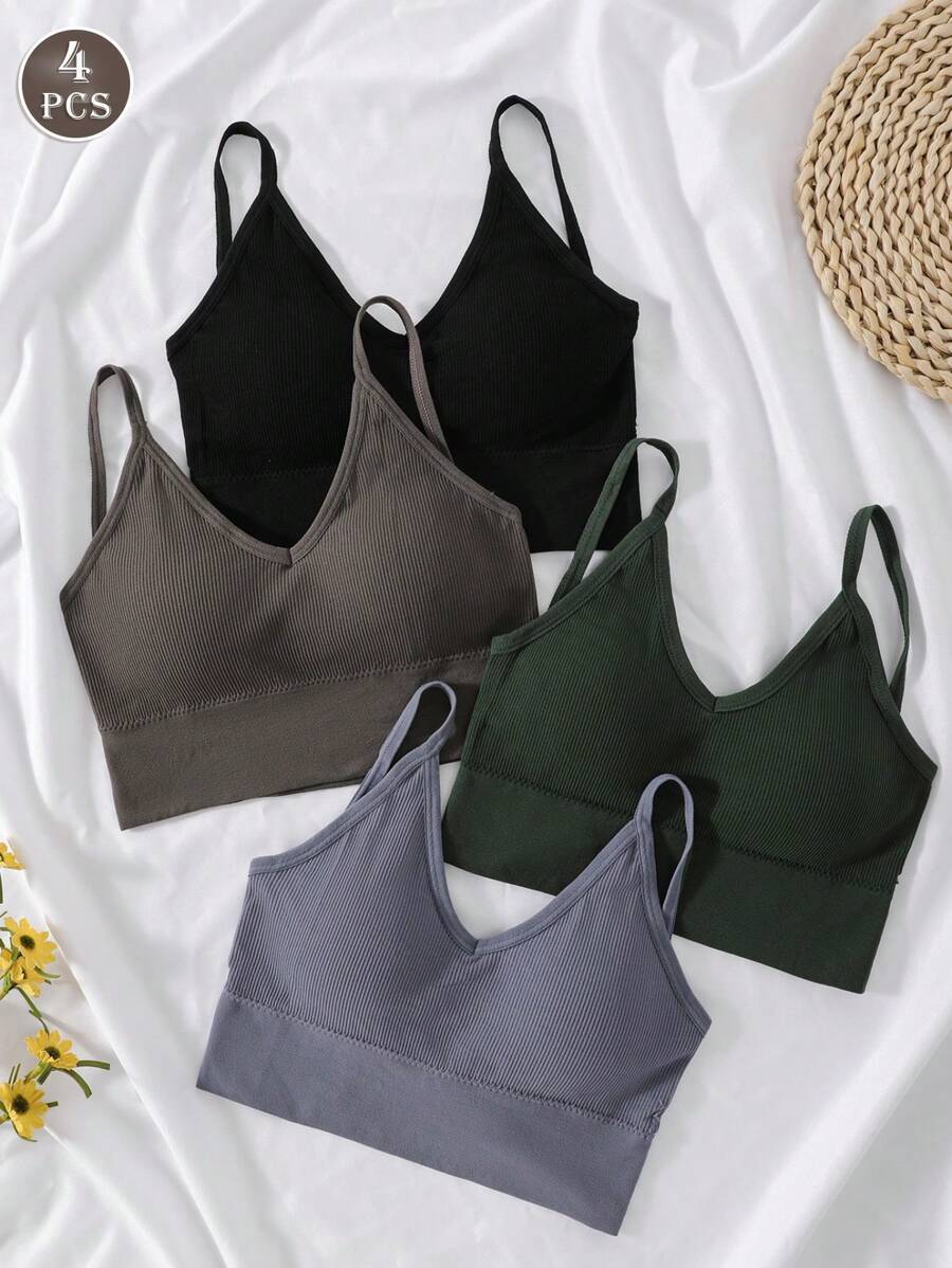 インティメート ブラジャー 4枚入り ノンワイヤー クリスクロス ストラップ バックレス ブラジャー(レディース)拍卖