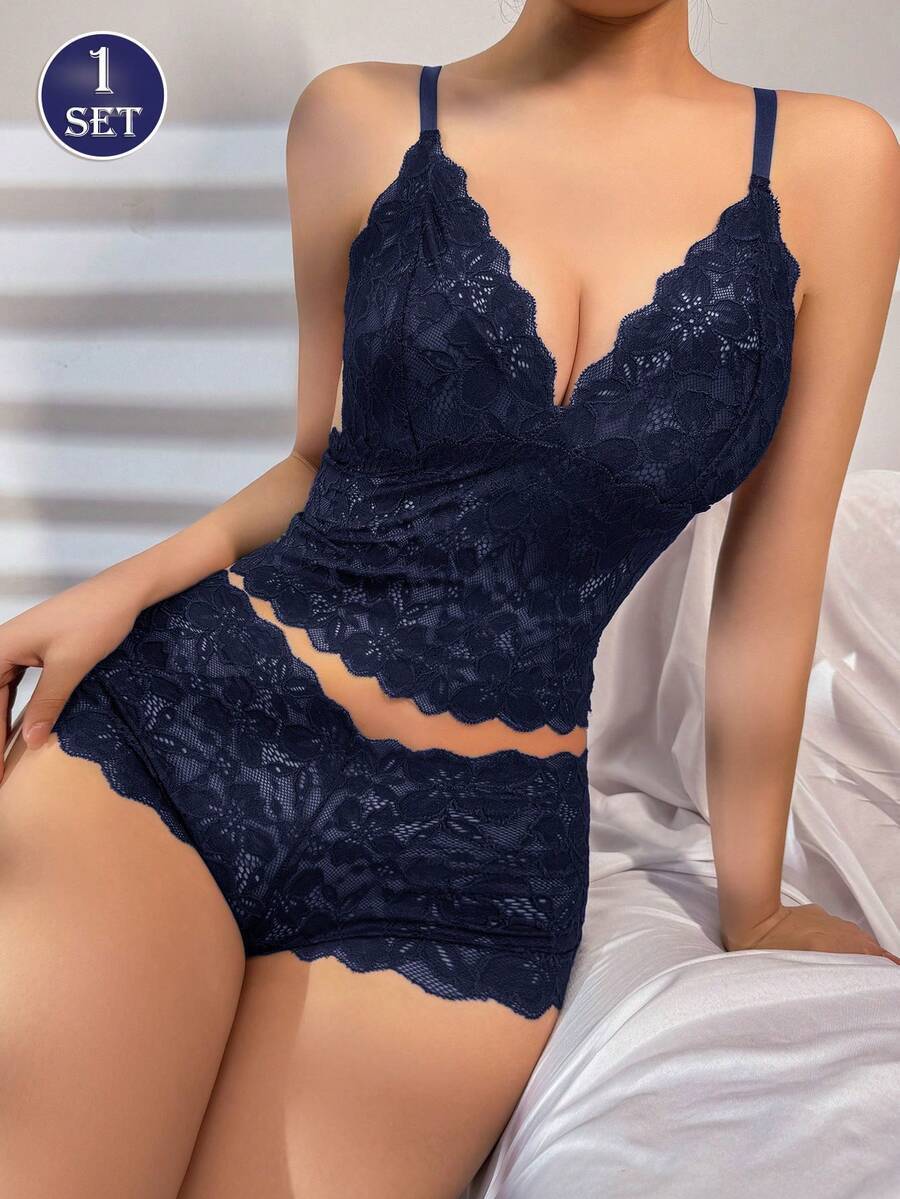 インティメート ブラジャー ショーツ セット 1セット レディース長袖 ワイヤレス レース花柄刺繍ブラセット拍卖