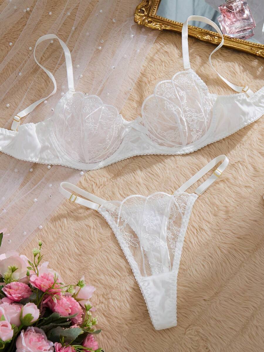 インティメート ブラジャー ショーツ セット バレンタインデー用 女性用ロマンティックランジェリーセット 2枚組 セクシーな刺繍デ拍卖