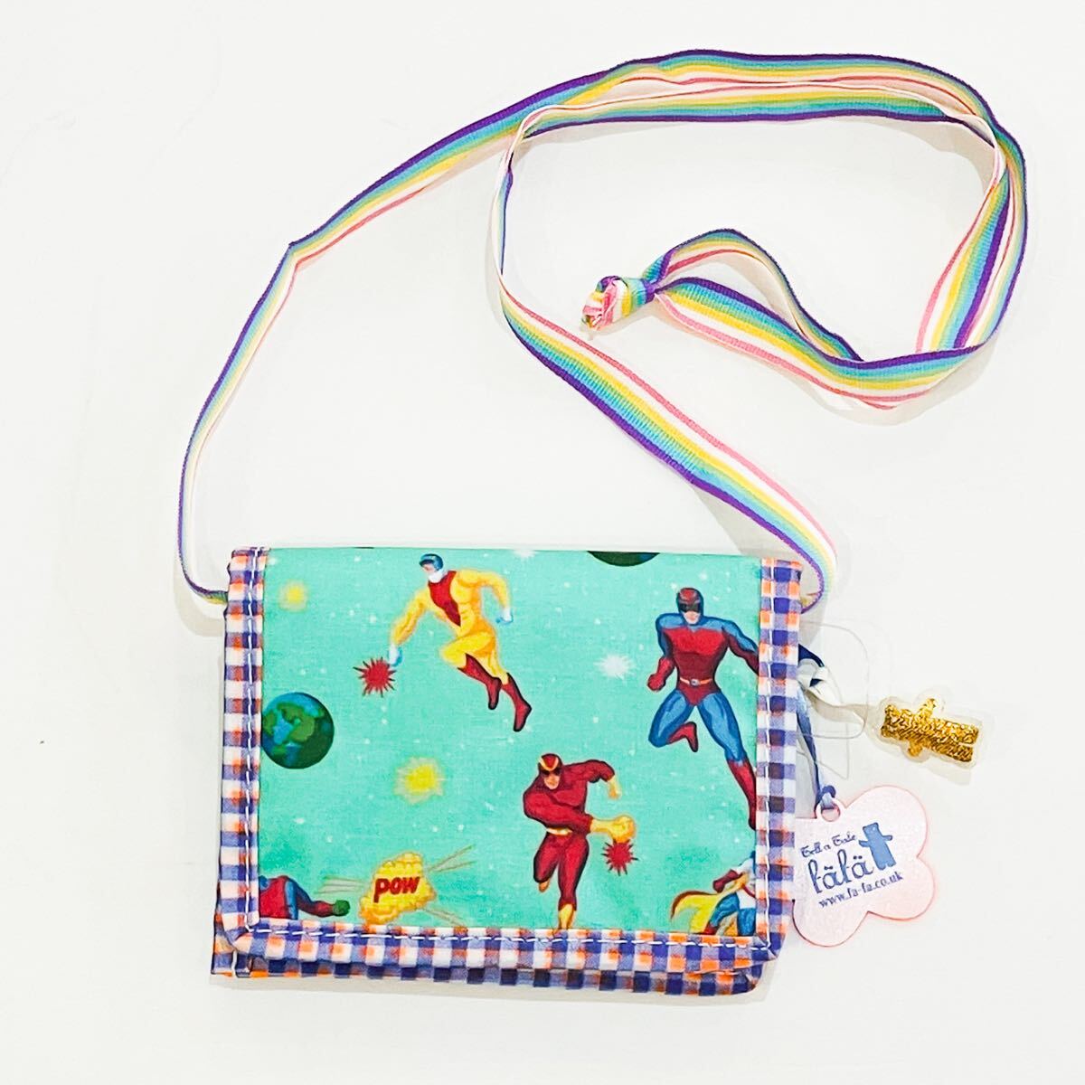 【新品未使用】fafa フェフェ 財布 ミントヒーロー グリーン スーパーマン 肩掛け マジックテープ パスケース ウォレット 紐付き kids 通学拍卖