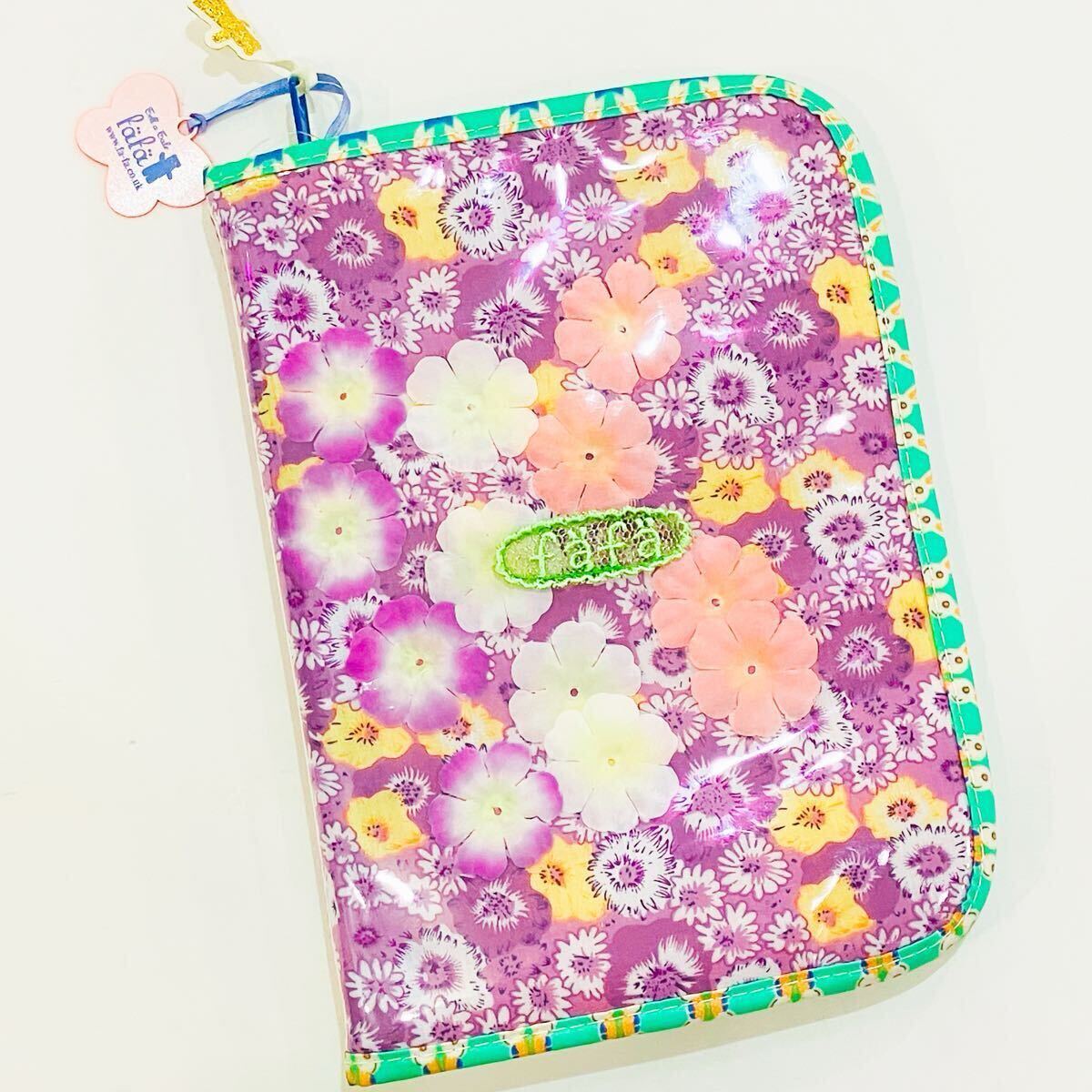 【新品未使用】fafa フェフェ マルチケース ダイアリーケース パープルフラワー 花柄 造花 母子手帳ケース 通帳 カード ファスナー 収納拍卖