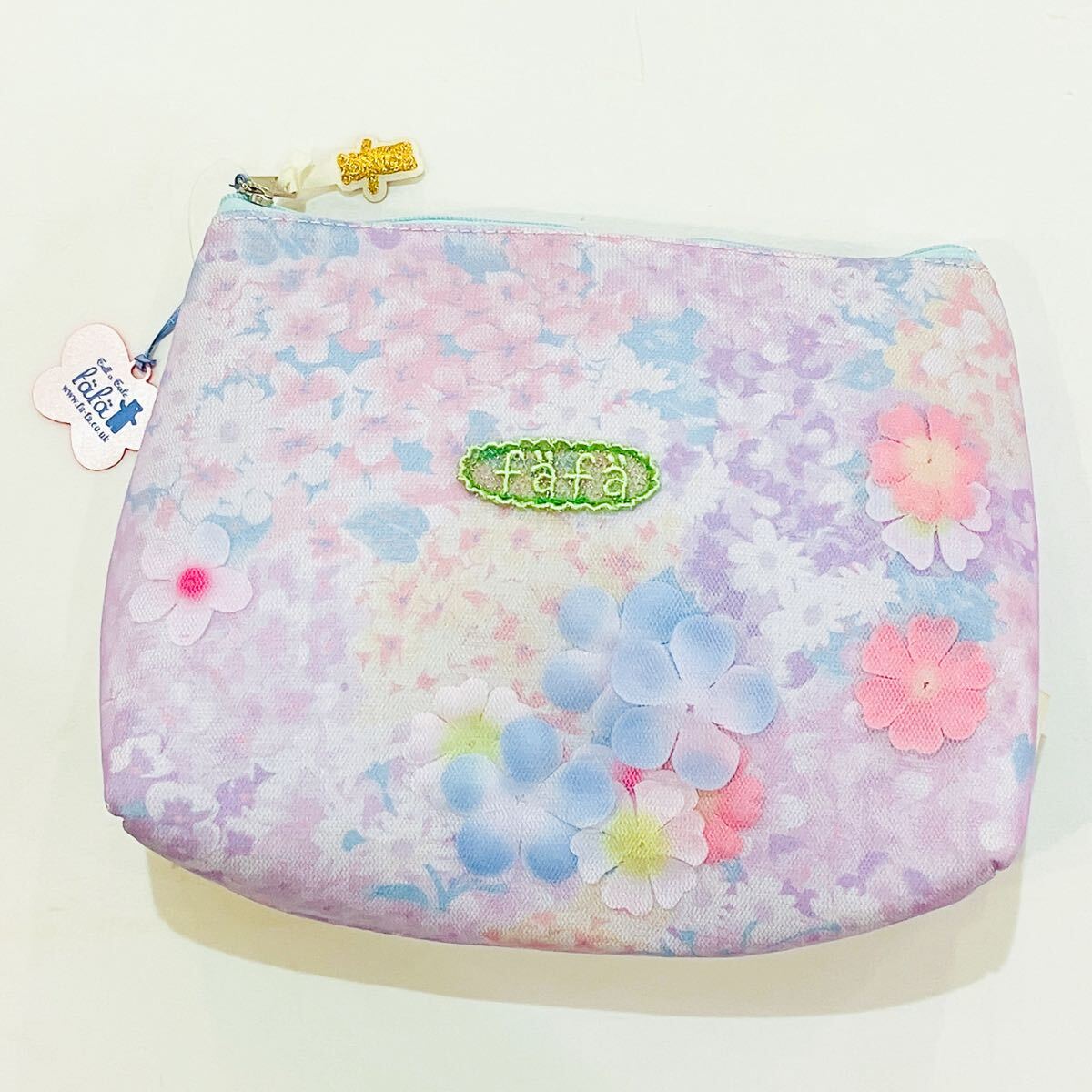 【新品未使用】fafa フェフェ ポーチ ラベンダーマルチフラワー チュールレース お花 造花 花柄 ファスナー 大きめポーチ コスメ拍卖