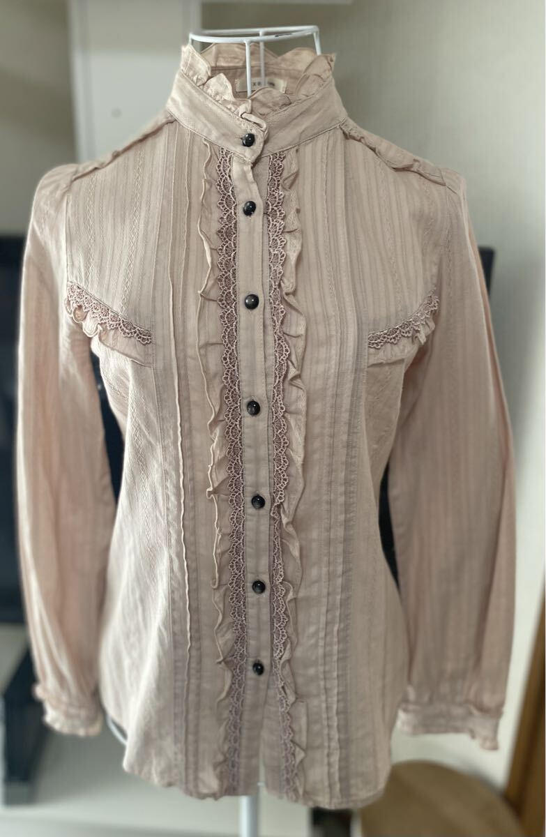axes femmeフリル レース スタンドカラー ブラウス シャツ 長袖 ベージュ系拍卖