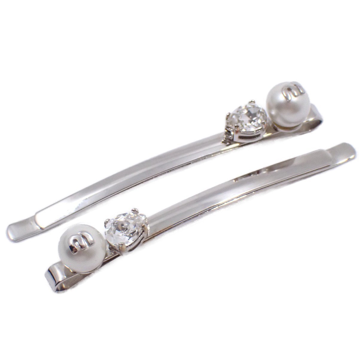 miu miu ミュウミュウ ヘアピン シルバー色金具/フェイクパール/ラインストーン【いおき質店】拍卖