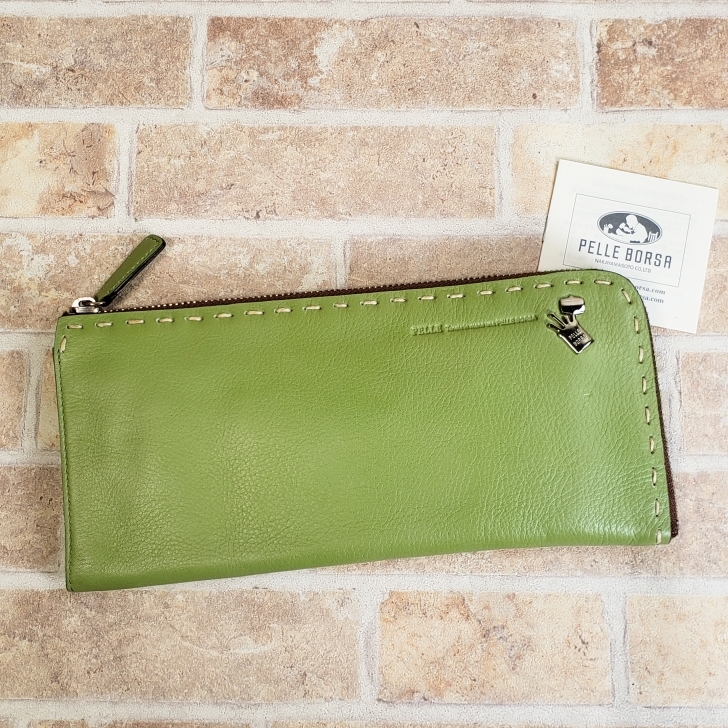 美品 ペレボルサ レザー 長財布 マルチケース キミドリ L字 大きめ PELLE BORSA拍卖