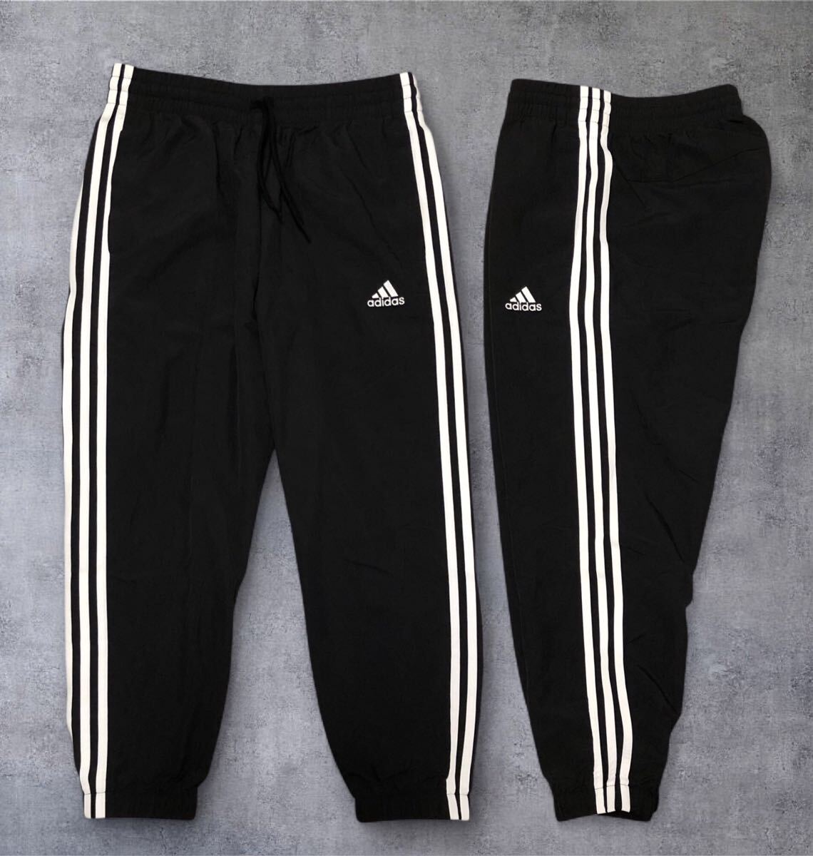 ■adidas アディダス■ロゴ刺繍 3本ライン エッセンシャルズ ウーブン 7/8丈 ナイロン パンツ ブラック×ホワイト XL拍卖