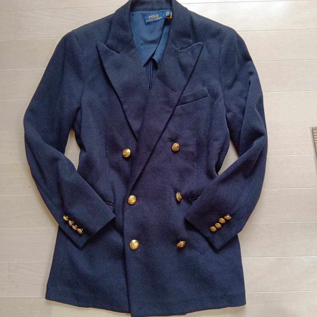 POLO RALPHLAUREN ポロラルフローレン メンズ テーラードジャケット 金ボタン 紺ブレ 6ボタン ダブル サイズM拍卖