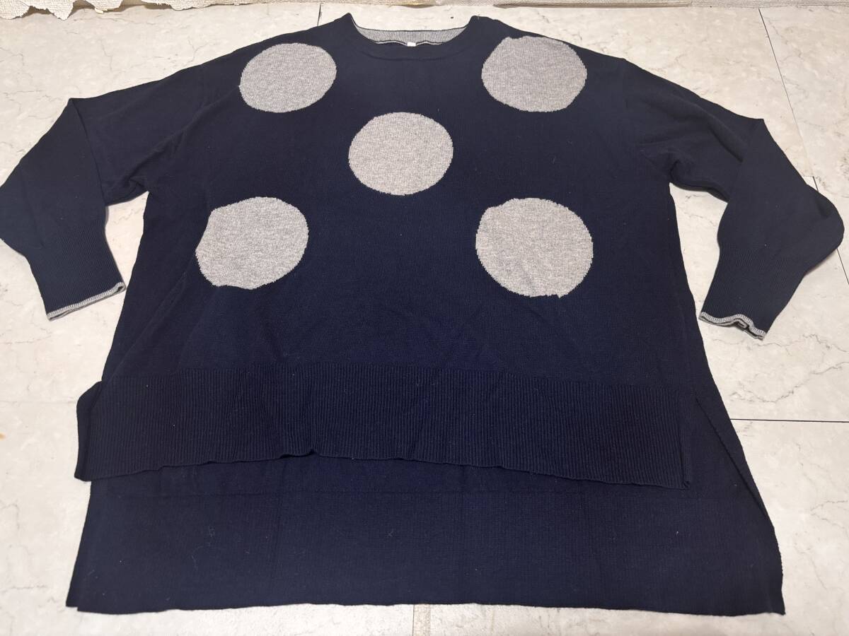 d4650◆ブリスバンチ Bliss bunch ドット柄ウール混コットンセーターF紺拍卖