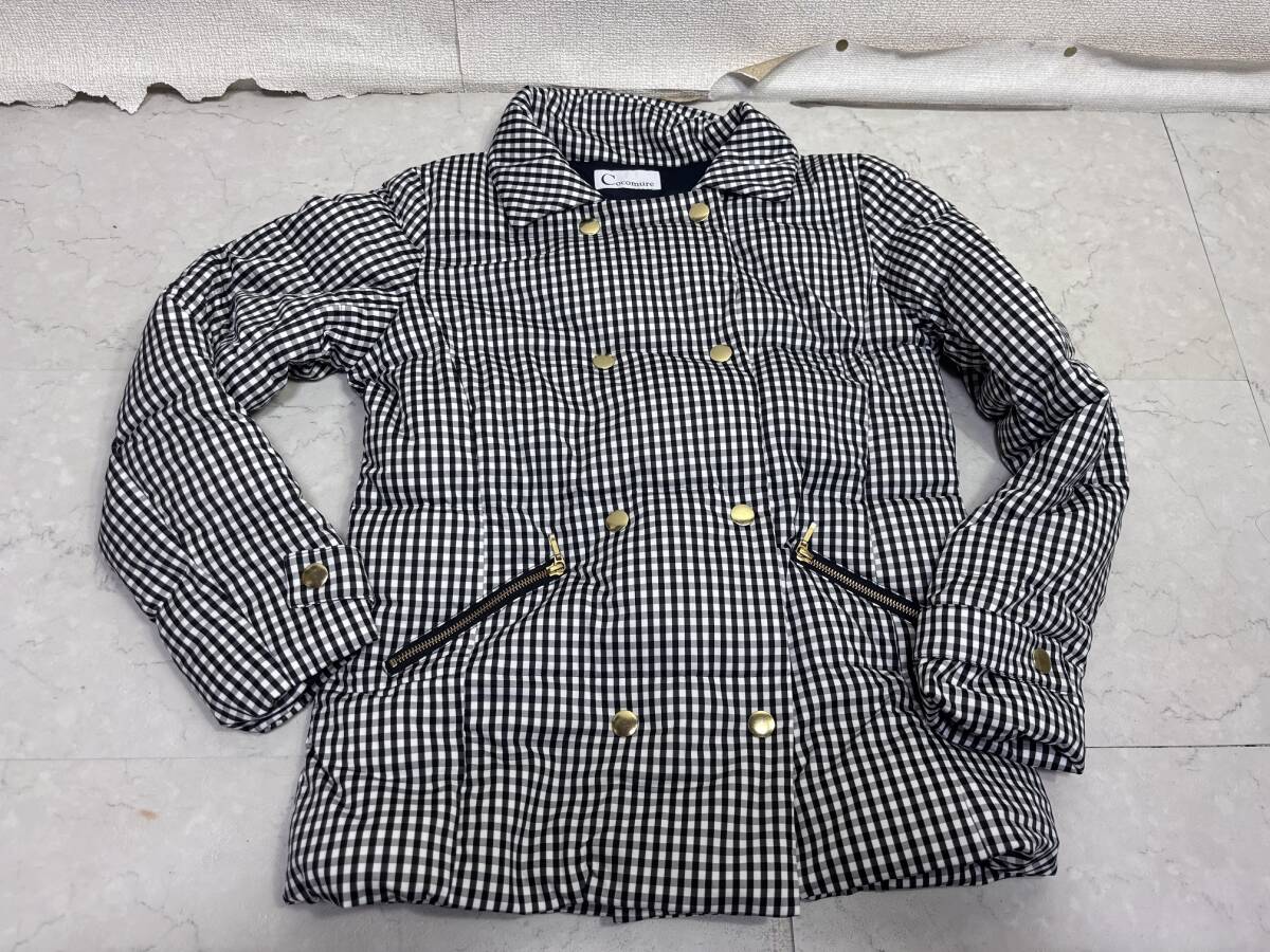 d4760◆美品◆COCOMURE ギンガムチェック ダウンコート40黒×白拍卖