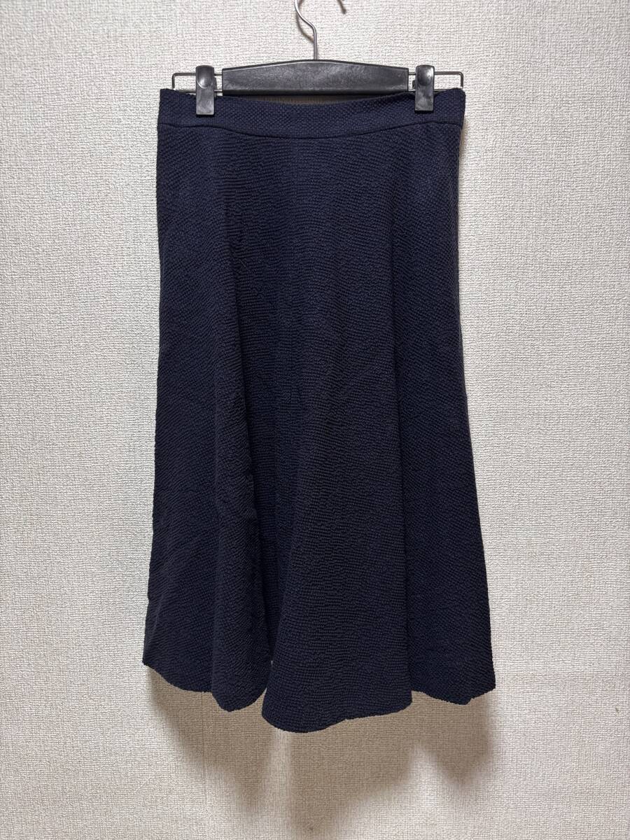 d4608◆PASS ONE ひざ丈フレアスカート38紺拍卖