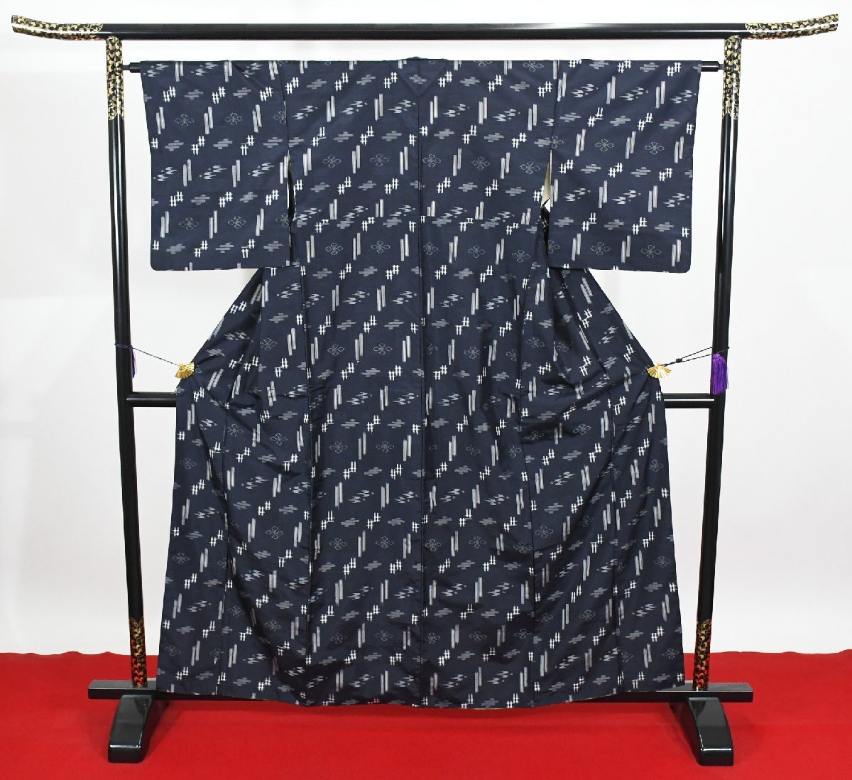 紬 つむぎ 琉球 絣 正絹 身丈154cm 裄丈65cm ★着物 pb-3630 桜庭呉服店拍卖