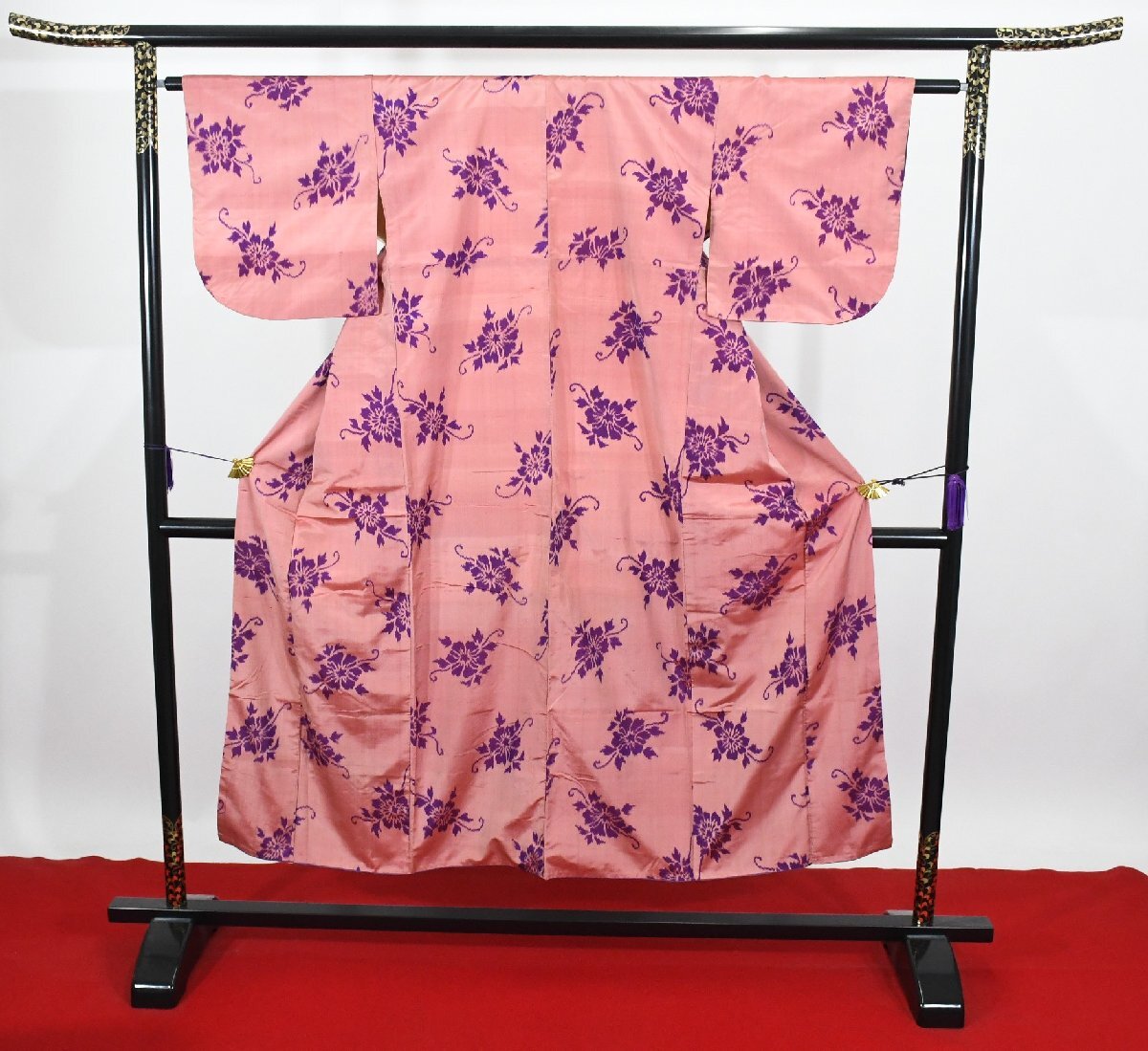 メイセン 銘仙 花 正絹 身丈142cm 裄丈62cm ★着物 pb-3622 桜庭呉服店拍卖