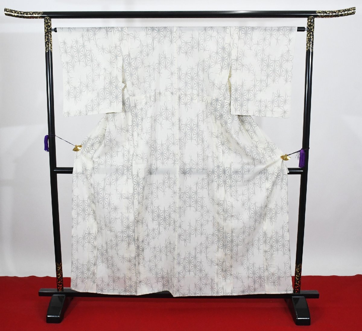 小紋 薄物 夏着物 麻の葉 身丈153cm 裄丈64cm ★着物 pb-3614 桜庭呉服店拍卖