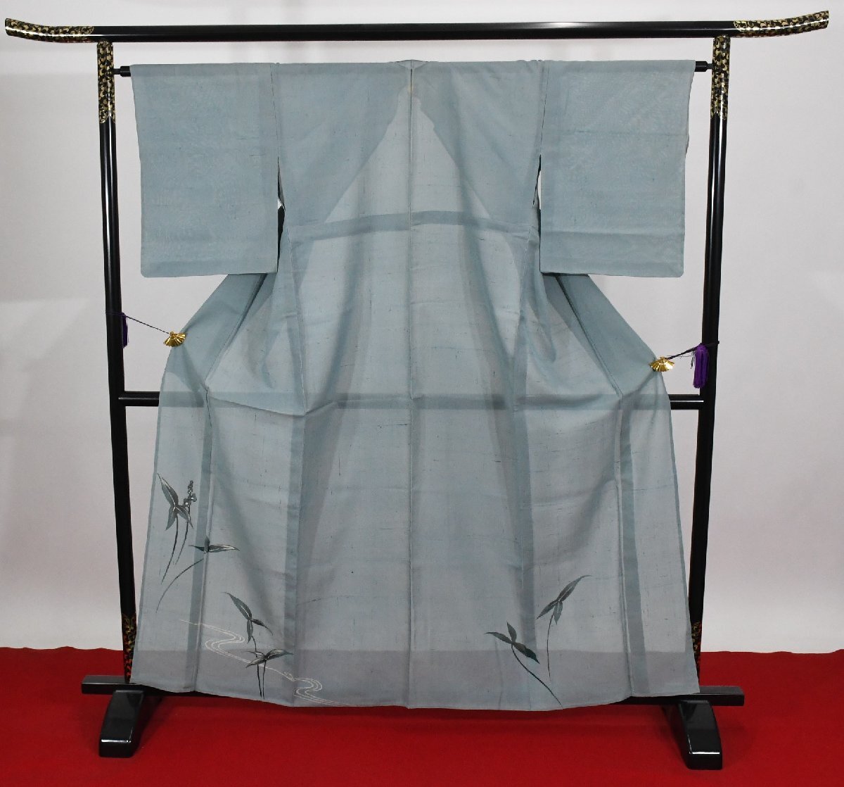 紬 つむぎ 薄物 藍白 身丈153cm 裄丈64cm ★着物 pb-3693 桜庭呉服店拍卖