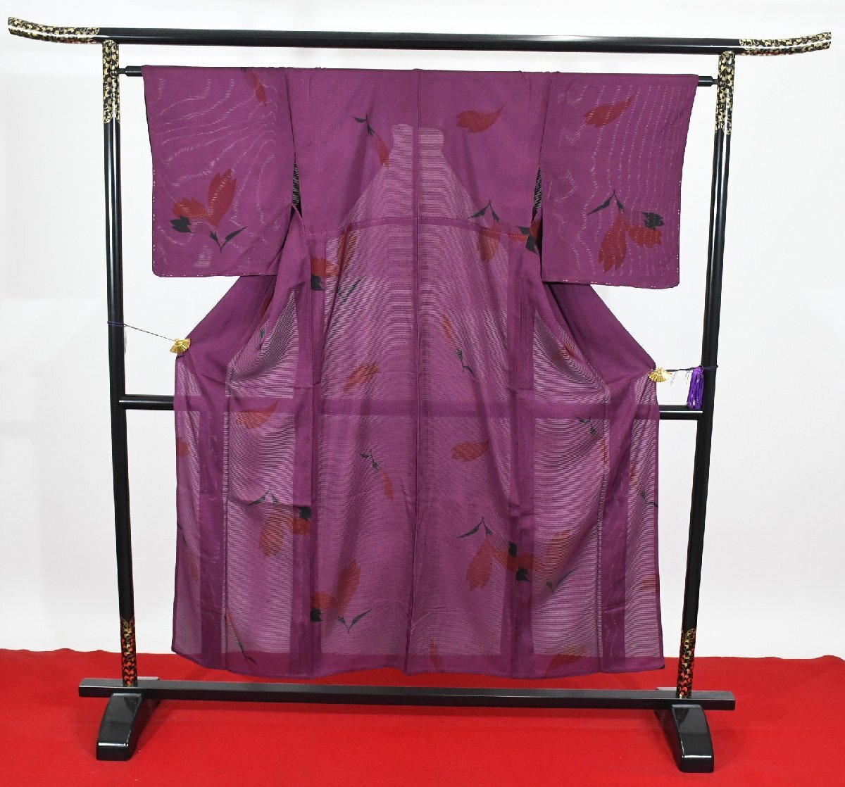 小紋 絽 夏着物 花 身丈147cm 裄丈64cm ★着物 t‐2185 桜庭呉服店拍卖