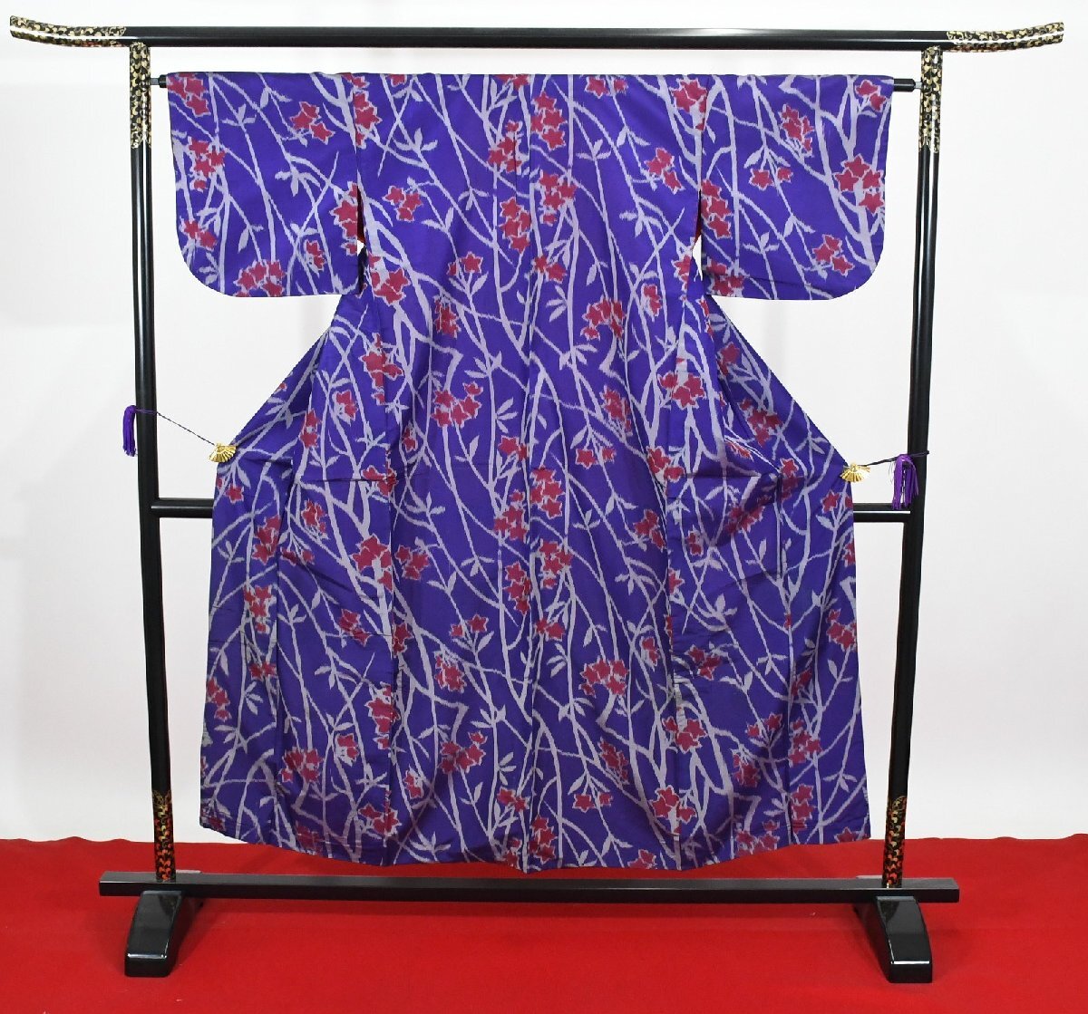 メイセン 銘仙 花 アンティーク 正絹 身丈147cm 裄丈64cm ★着物 pb-3616 桜庭呉服店拍卖