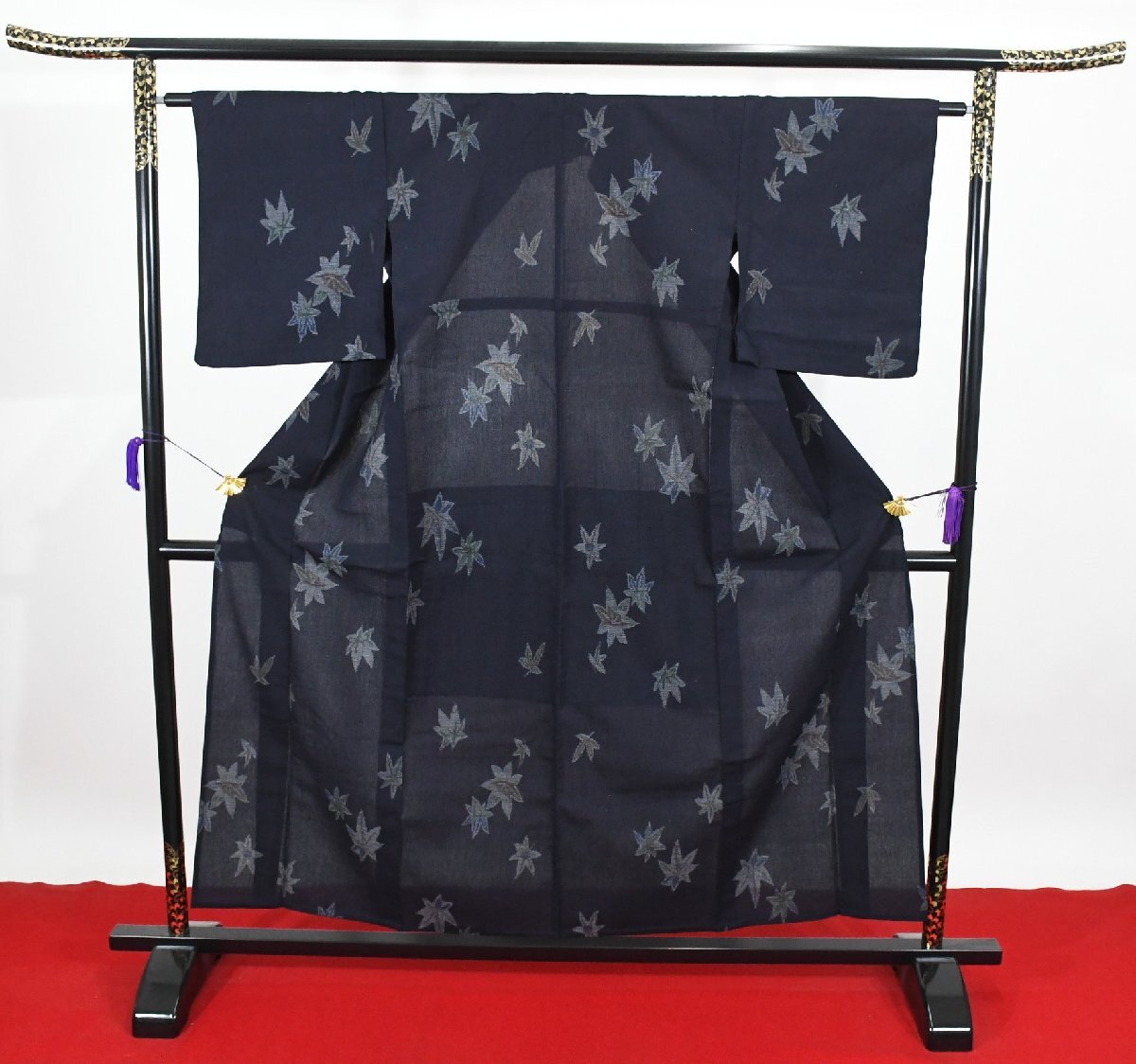 紬 つむぎ 楓 単衣 身丈150cm 裄丈63cm ★着物 pb-3697 桜庭呉服店拍卖