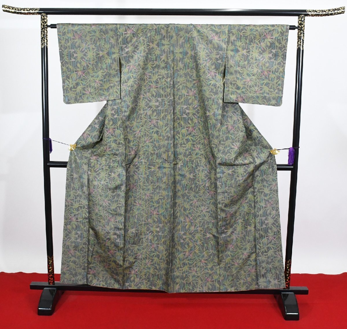 大島紬 総絣 笹 竹 正絹 身丈153cm 裄丈63cm ★着物 pb-3403 桜庭呉服店拍卖