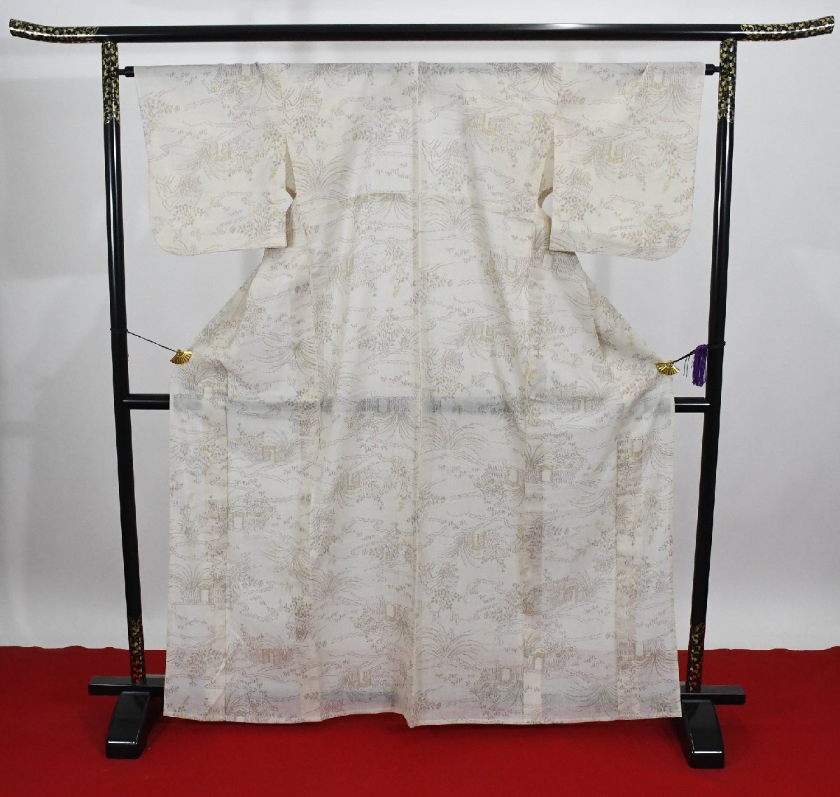 紬 つむぎ 御所解き文様 薄物 身丈160cm 裄丈66cm ★着物 pb-3699 桜庭呉服店拍卖