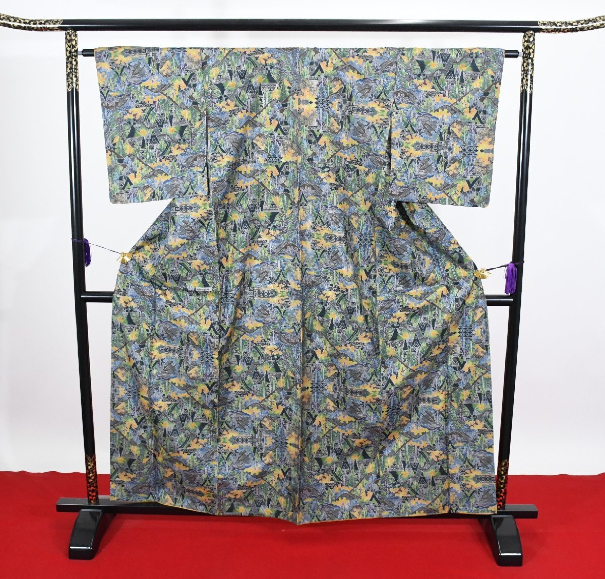 大島紬 色大島 本場奄美大島 風景 西洋異国情緒 身丈155cm 裄丈63cm ★着物 pb-3606 桜庭呉服店拍卖