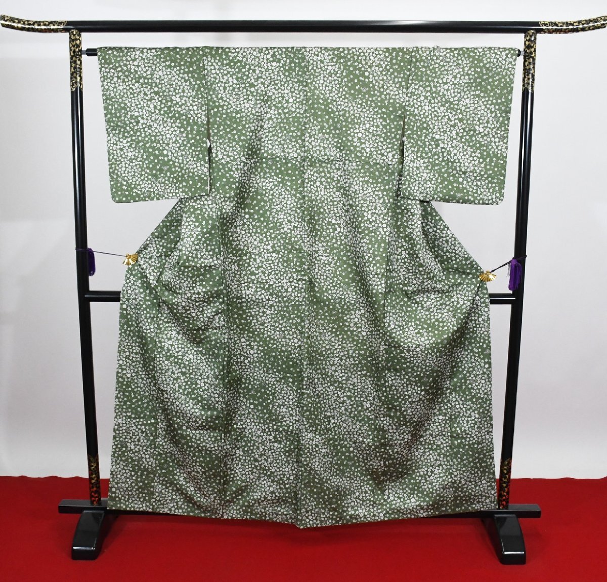 小紋 着物 袷 花 身丈154.5cm 裄丈64.5cm ★ kb-7131 桜庭呉服店拍卖