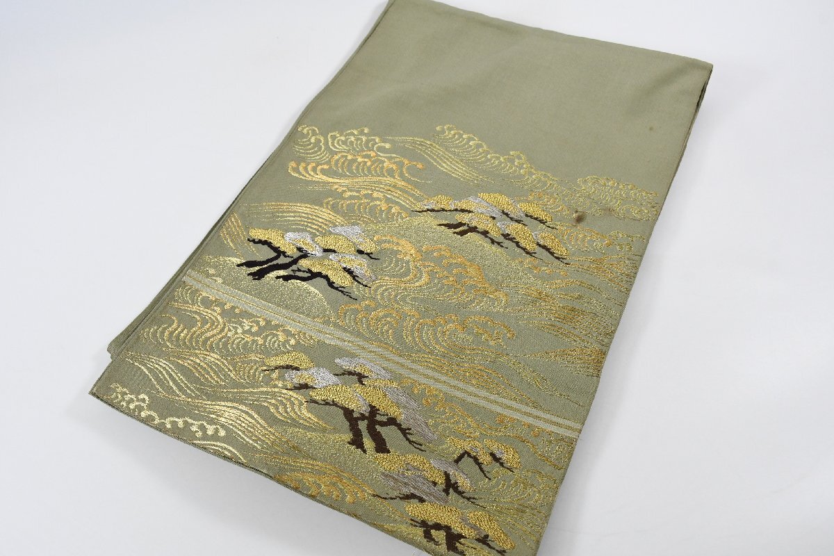 袋名古屋帯 未仕立て 金糸 アンティーク 松 帯丈390cm ★着物屋 ne-16370 桜庭呉服店拍卖